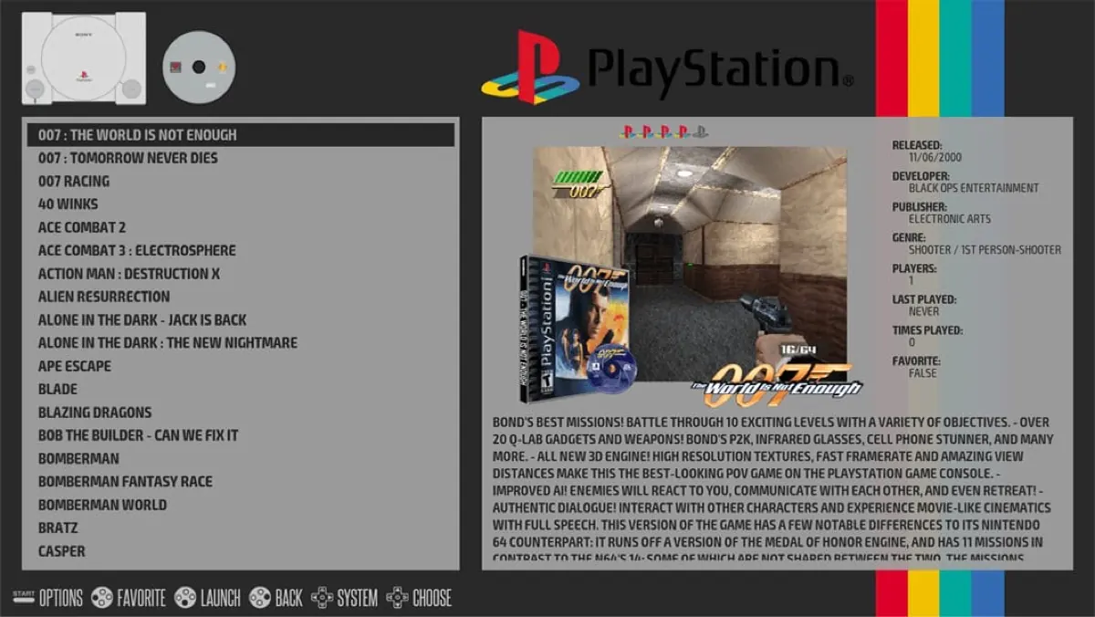 Retro console game menu